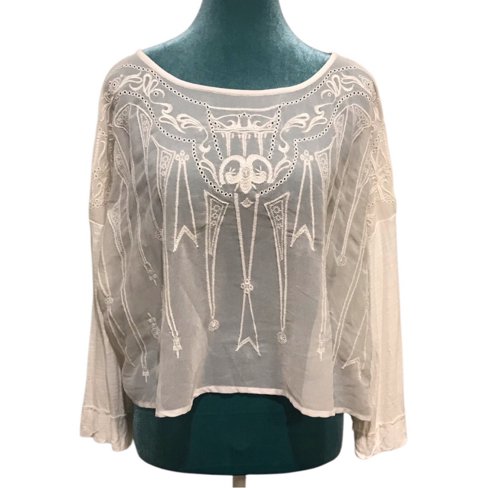 Free People Boho White Embroidered Blouse - Picture 1 of 6